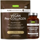 Pure & Essential Vegan Collagen Peptide Protein Powder + Astaxanthin Complex Vegan Bundle, Complete Collagen Boosting Formula + Natural Astapure Providing 4 mg H. Pluvialis Astaxanthin for Hair, Skin