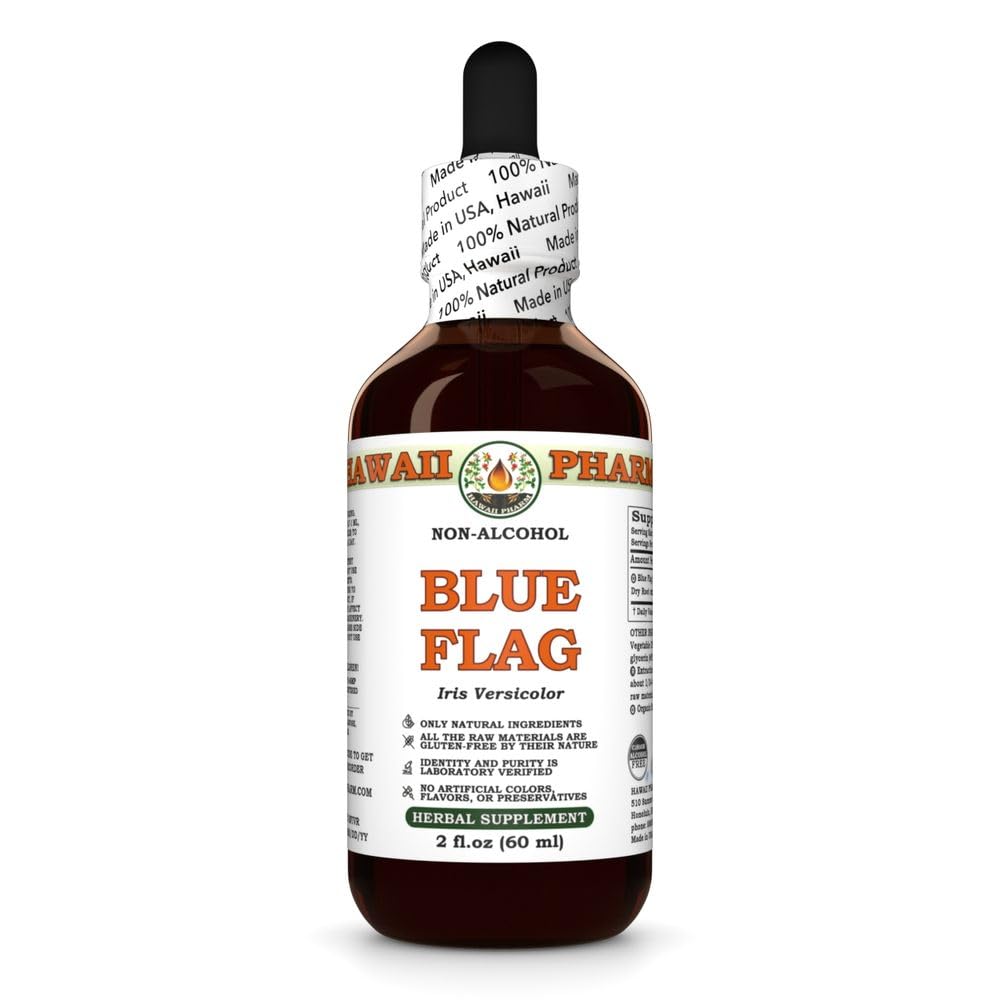 Blue Flag (Iris Versicolor) Dry Root Glycerite, Made in Hawaii, Raw Materials, All Natural, Vegan, Lab Tested Alcohol-Free Liquid Extract - 2 fl.oz