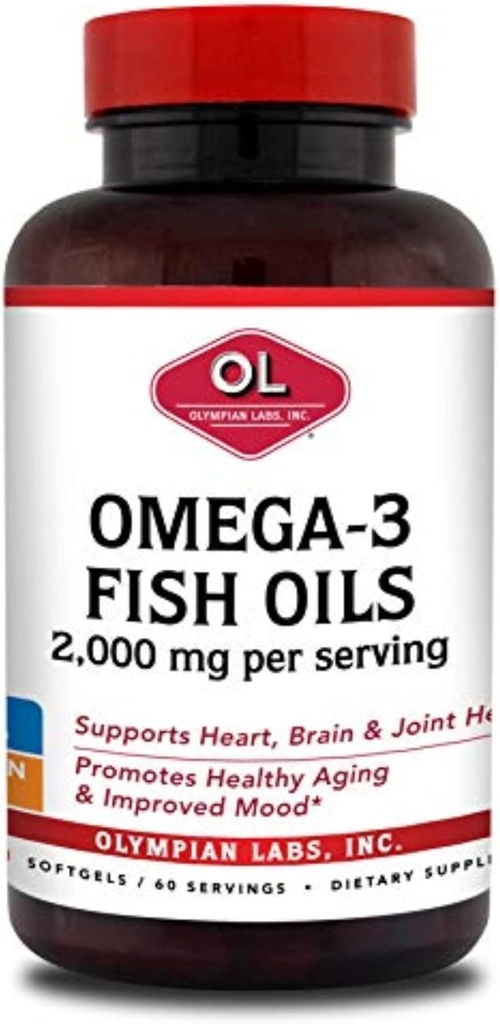 Olympien Labs Omega-3 Huiles de poisson, 2000mg par service - Aide à soutenir la santé cérébrale et cardiaque, 120 comte, (73)