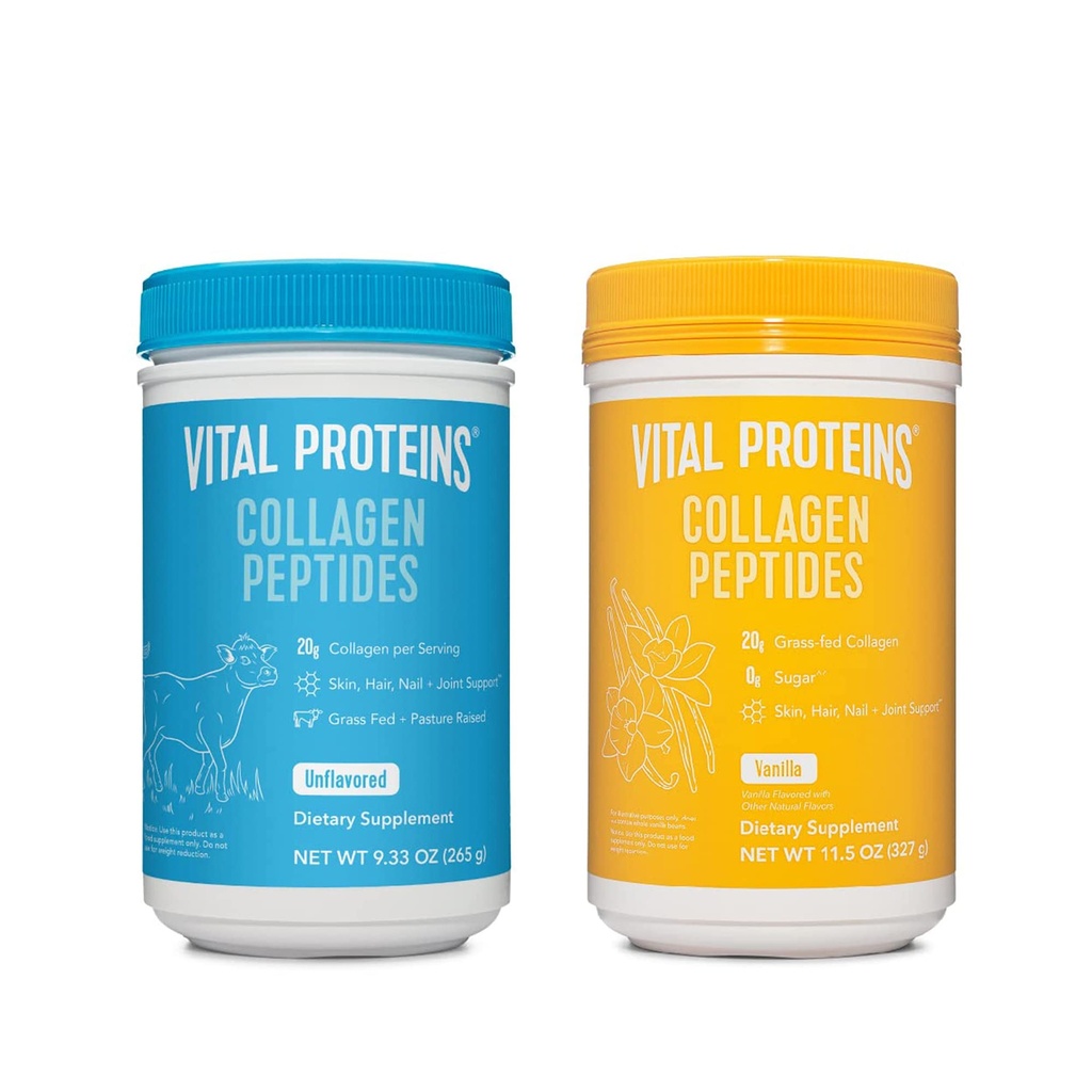 Vital Proteins Collagen Peptides Powder Unflavored 9.33 OZ+11.5 oz Vanilla