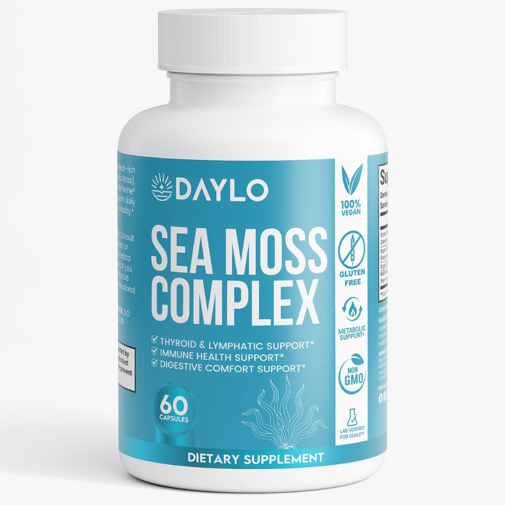 DAYLO Irish Sea Moss Capsules with Bladderwrack & Burdock – 3-in-1 Seaweed + Herbal Dietary Supplement – Mineral-Rich Formula – 60 Vegan Capsules