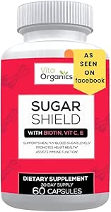 Bouclier de sucre - Supplément de soutien du sucre avancé - Biotine, Oxyde de magnésium, Chrome - 60 capsules de légumes - 30 jours