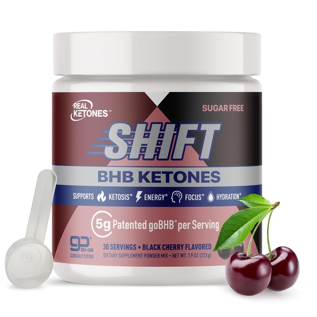Real Ketones BHB Exogenous Ketones Energy Powder Sugar Free Electrolyte Powder with 4 Main Fasting Electrolytes & Hydrating Patented BHB Ketones for Energy & Focus (Black Cherry, 30 Servings)