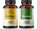 HERBAMAMA Rouge Sage et Rhodiola Kit - Ensemble de 1200 mg Rouge Sage Dan Shen et 1000 mg Rhodiola Rosea Capsules - Vegan, Non-OGM, Sucre et Sans Gélatine - 2 Pack