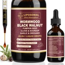 20-in-1 Liposomal Wormwood Black Walnut Cleanse for Humans Drops Liquid – Rapid Gut Cleanse & Digestive Support with Clove, Berberine, Garlic, Soursop, Slippery Elm, Oregano | Fast-Absorbing 1P
