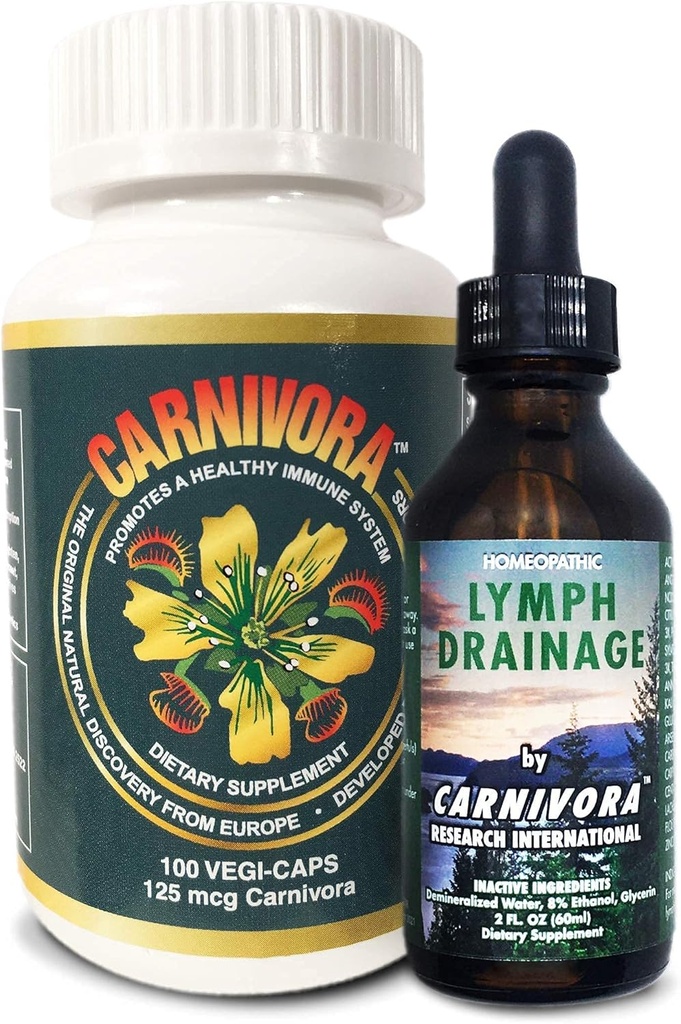 Carnivora L'Ultime Combo - Caps Vegi et drainage Lymphaire pour soutenir le système immunitaire et la vidange des déchets (Bundle avec 1 bouchon Vegi bouteille et 1 drainage Lymphaire bouteille)