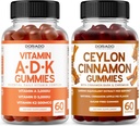 ADK Gummies Vitamine D3 K2 (60 Gummies) - Supplément avec D & K - 10 Vegan Supplement - Ceylan Cinnamon (60 Capsules) Digestion Général Wellness Support - Ceylan Supplements - Vegan & Made in USA