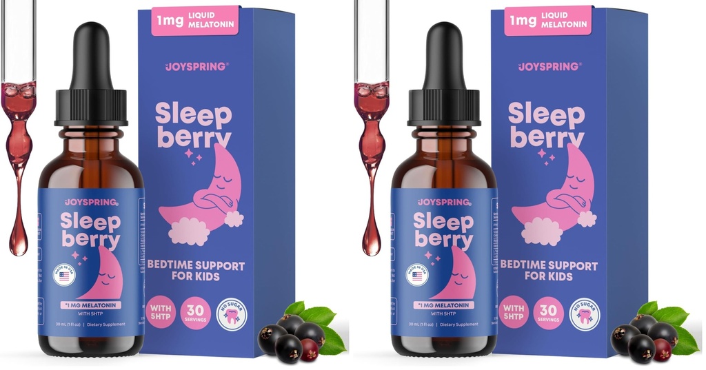 JoySpring Melatonin 1MG for Kids | 5HTP & L-Theanine – Sugar-Free Liquid Melatonin for Kids & Teens – Child-Friendly Sleep Supplement (1 fl oz) (Pack of 2)
