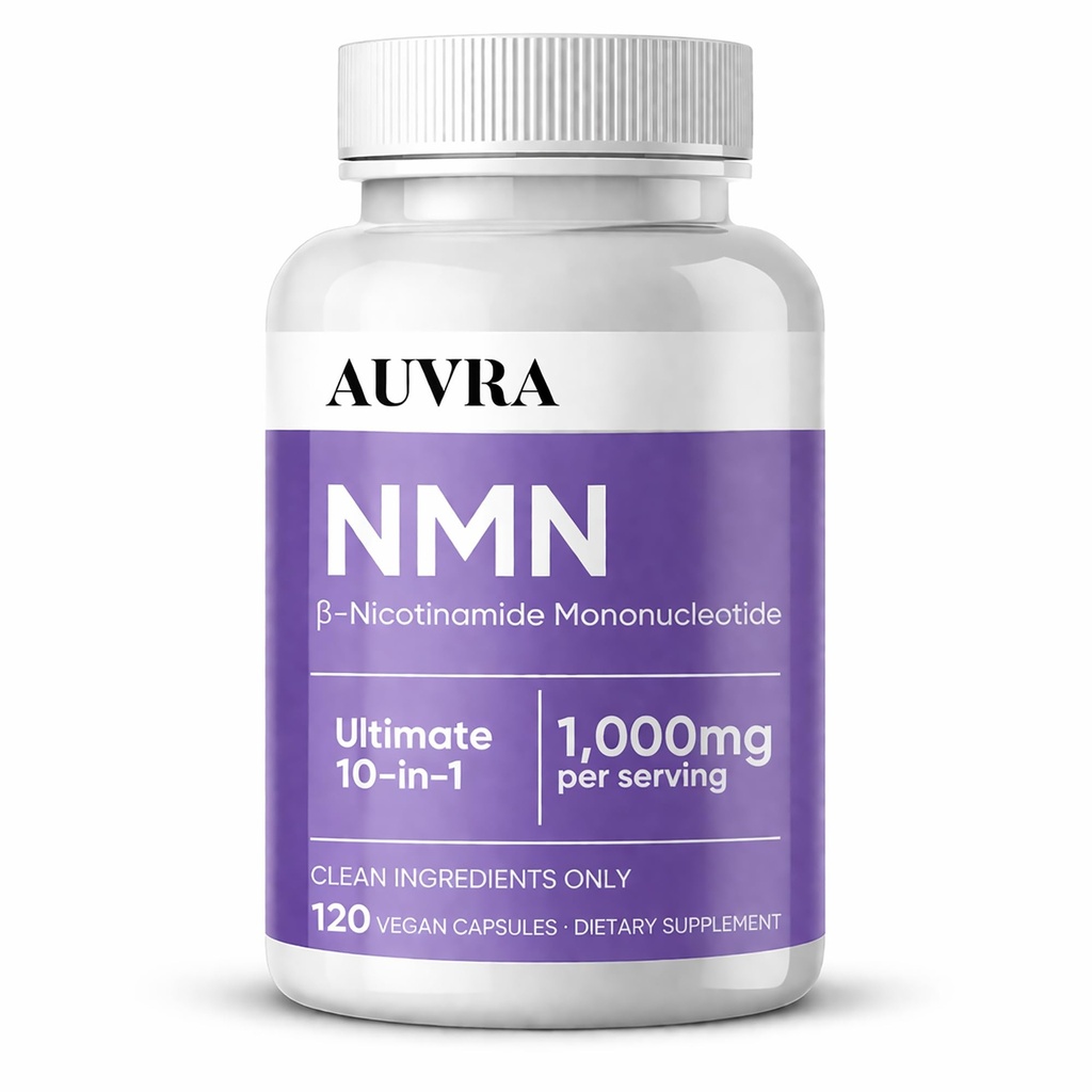 Auvra NMN 10 in 1 Capsules - 1000mg Per Serving, Cellular Energy & Daily Vitality Supplement with NAD+, TMG & Nutrient Blend, Wellness Support Capsules, Dietary Supplement - 120 Capsules