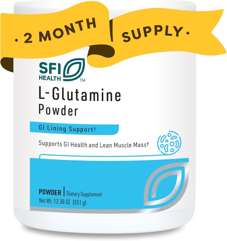 Klaire Labs SFI Health L Poudre de glutamine - 5000mg Acide amino de forme libre et hypoallergénique - soutient la récupération musculaire, le soutien immunitaire et la santé de l'IG - Sans lait et sans gluten (351 G / 60 portions)