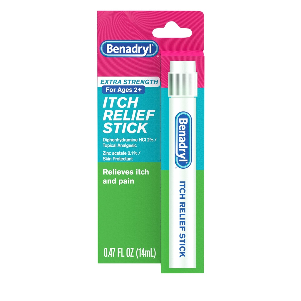 Benadryl Extra Strength Anti-Itch Relief Stick, Bug Bite Itch Relief, Diphenhydramine HCl Topical Analgesic & Zinc Acetate Skin Protectant, Great for Camping Essentials, 0.47 fl oz