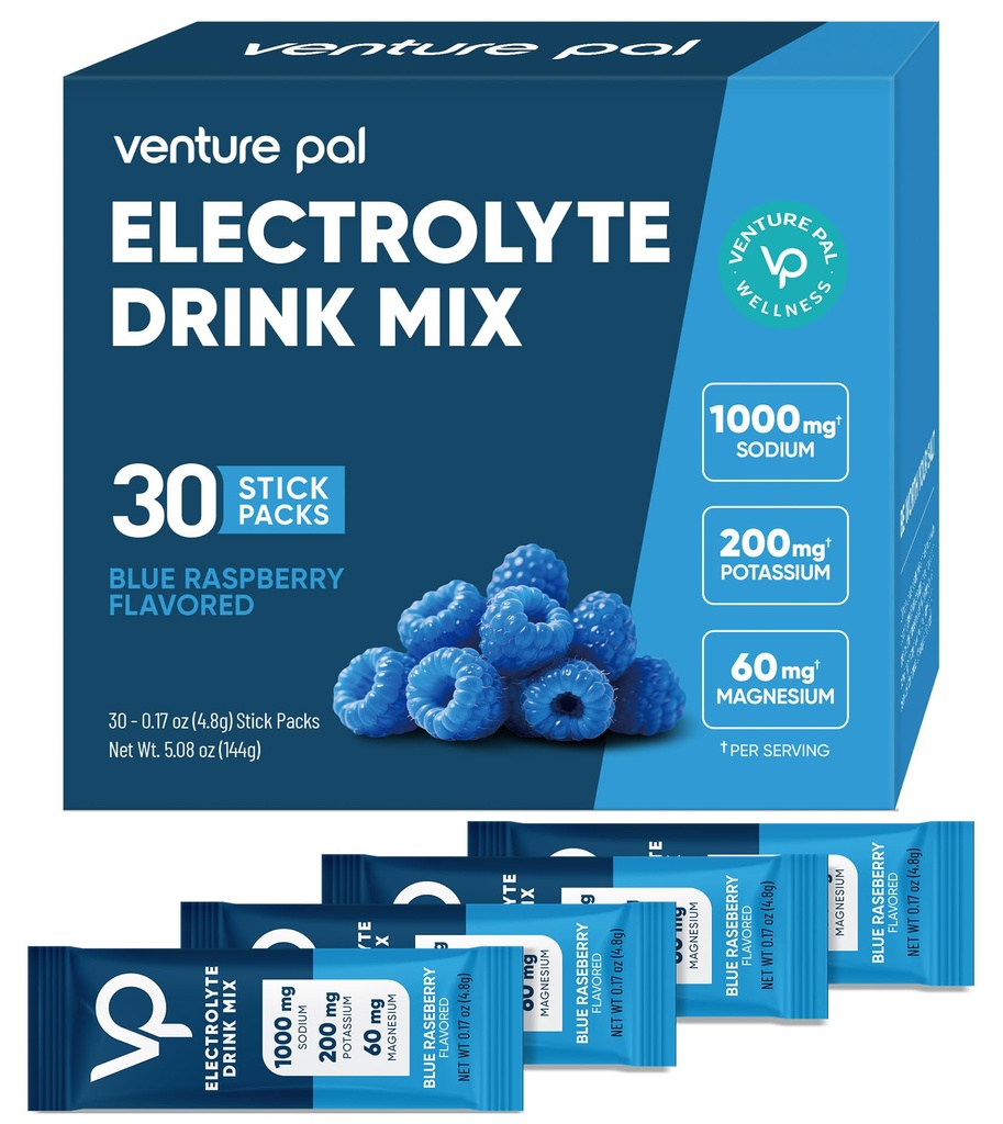 Venture Pal High Sodium Sugar Free Electrolytes Powder Packet, Zero Calories Hydration Packets with Vitamin, Sodium, Potassium & Magnesium, Electrolyte Drink Mix, Vegan, Keto Friendly, 30 Count