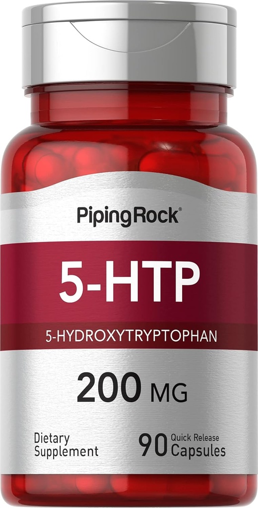 Piping Rock 5-HTP Supplement: 200mg: 90 Capsules: 5-Hydroxytryptophane: Griffonia Simplicfolia Extract: non-OGM, sans gluten