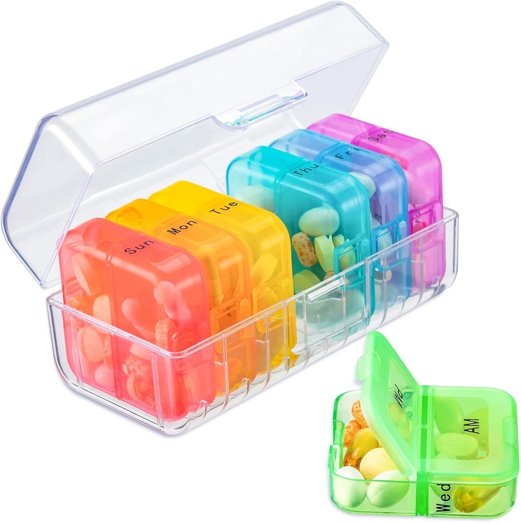 Zoksi Pill Organizer 2 Times a Day, Weekly 7 Day Pill Box, Daily Am Pm Pill Organizer, Travel Pill Case for Medicine, Fish Oils, Vitamin, Supplement