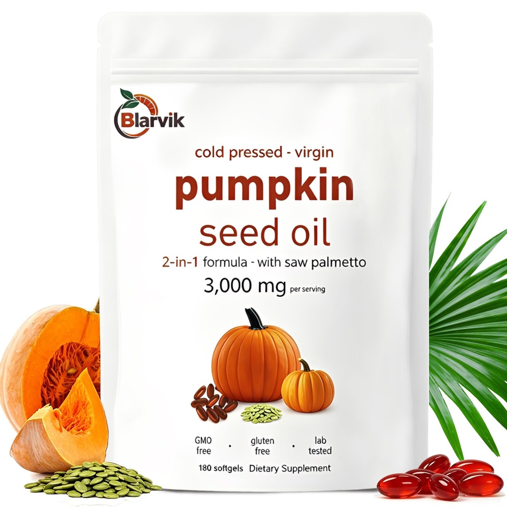 Pumpkin Seed Oil with Saw Palmetto Capsules | Cold Pressed,Pure Virgin Oil | Supports Hair, Urinary, Bladder & Prostate Health | Essential Fatty Acids & Phytosterols | Non-GMO