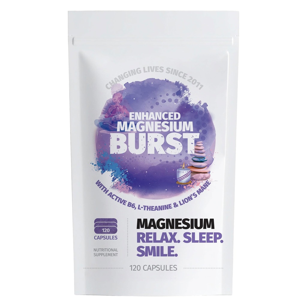 Enhanced Magnesium (Capsules) | Precise 300mg per Serving | Enhancement Blend: Organic Lion's Mane Extract, L-theanine, Active Vitamin B6 | 120 Capsules - by Organic Burst