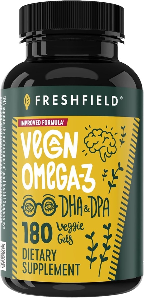 Vegan Omega 3 DHA: Huile d'algues, la plus examinée, Carrageenan libre, durable, testé, Pas de métaux lourds, Huile de poisson Alt, Omega basé sur la plante. Soutient le coeur, le cerveau, la santé articulaire
