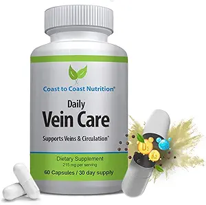 Gélules quotidiennes de supplément de soin de la veine — Formule de circulation avec un mélange naturel de calcium, vitamine D3, vitamine K2 Plus BioPerine pour la formule de veine d'absorption maximale — 60 capsules