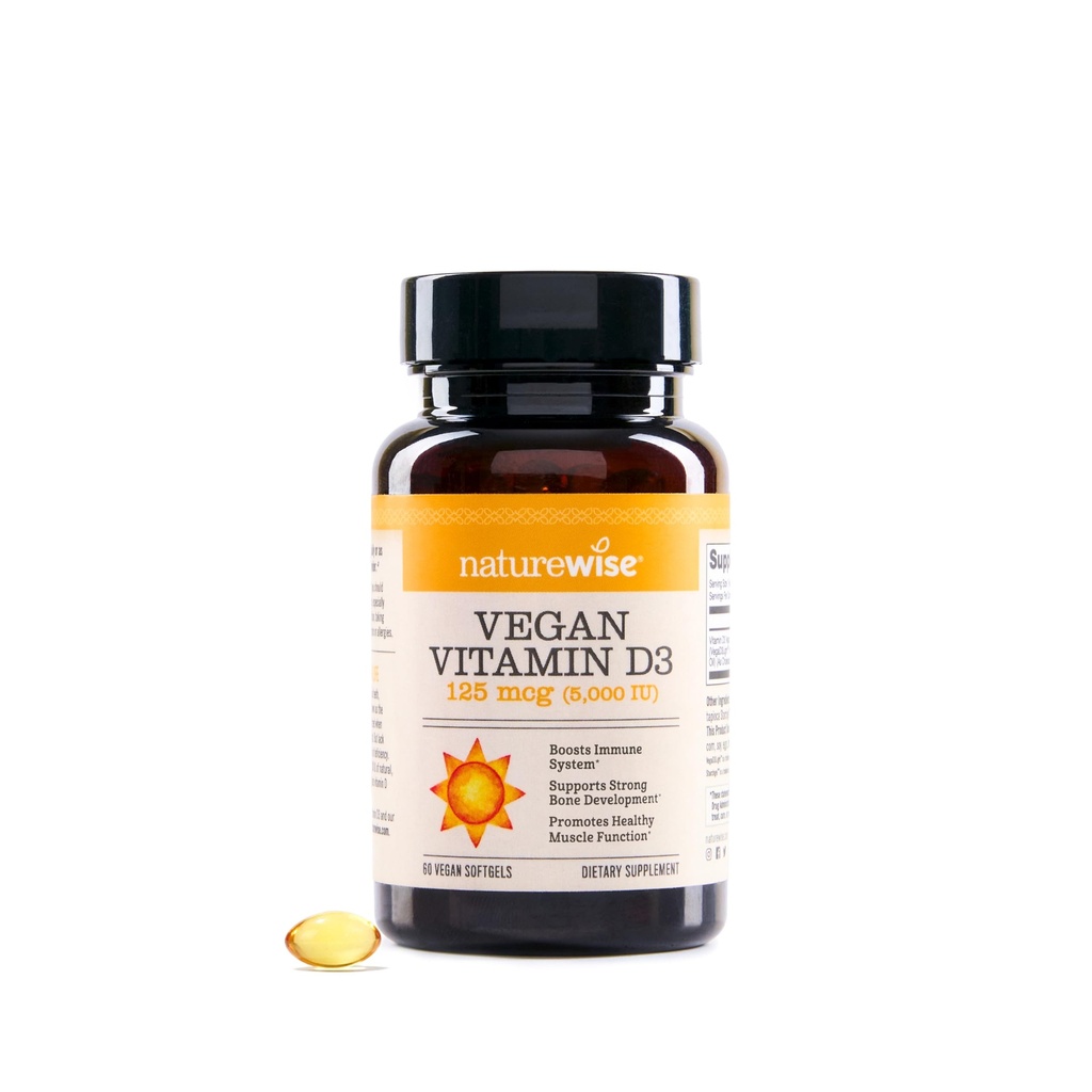 NatureWise Vegan Vitamin D3 5000IU Supplement from Lichen, 60 Softgels