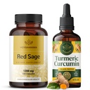 HERBAMAMA Red Sage and Turmeric Kit - Bundle of 1200 mg Red Sage Dan Shen Capsules & Turmeric Curcumin Drops 2 fl oz - Vegan, Non-GMO, Sugar & Alcohol-Free - 2 Pack