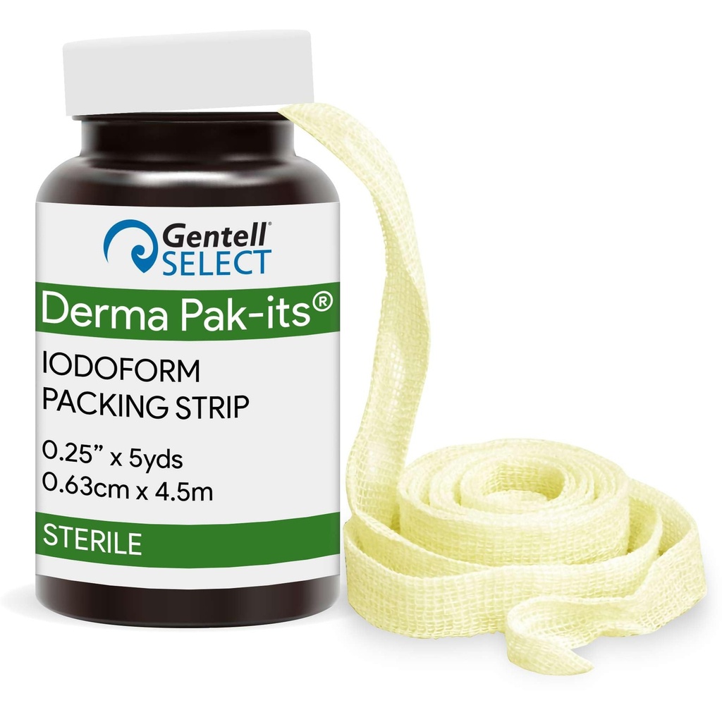 Pak Its Idoform Gauze Strips, 1 Count - .25" x 5yds of Sterile Cotton Strips with Iodine - Pre Cut Wound Packing Gauze - Good for Absorbing Wound Exudate