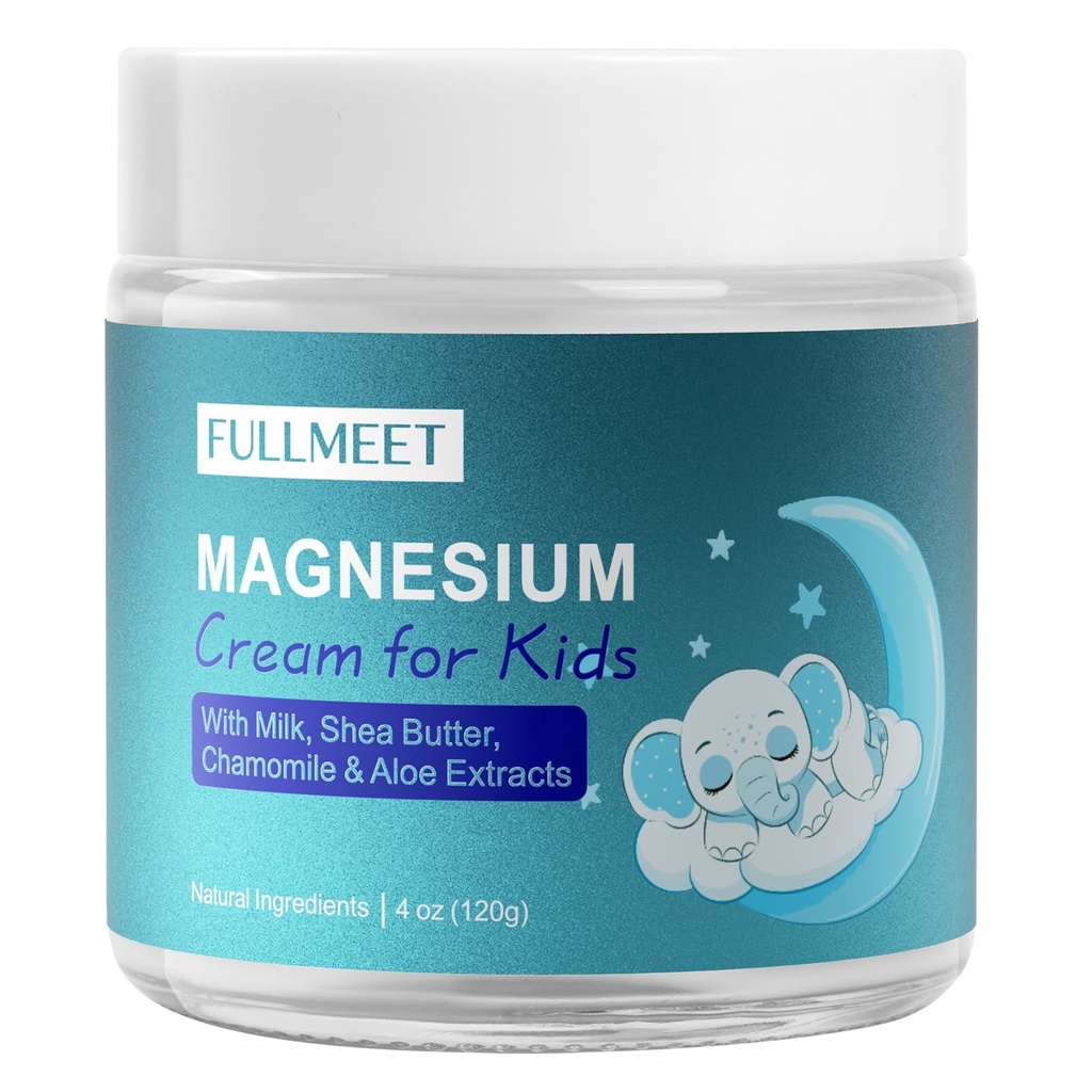 Magnesium Cream for Kids, Soothes Anxiety & Relaxation with Chamomile, Aloe Vera, Shea Butter, Magnesium Cream for Sleep, Safe for Kids（4 oz）