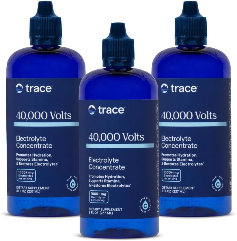 Trace Minerals 40,000 Volts - gouttes de supplément concentré pour le soutien des électrolytes - Soutien de la santé musculaire et de la vitalité - Boissons d'entraînement pour aider à l'hydratation - 8 fl oz (paquet de 3) (144 portions)