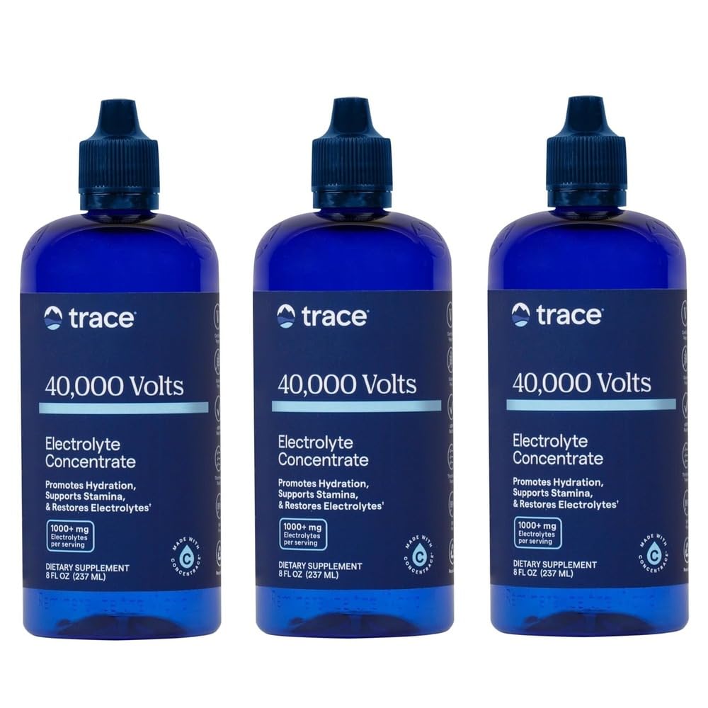 Trace Minerals 40,000 Volts - gouttes de supplément concentré pour le soutien des électrolytes - Soutien de la santé musculaire et de la vitalité - Boissons d'entraînement pour aider à l'hydratation - 8 fl oz (paquet de 3) (144 portions)