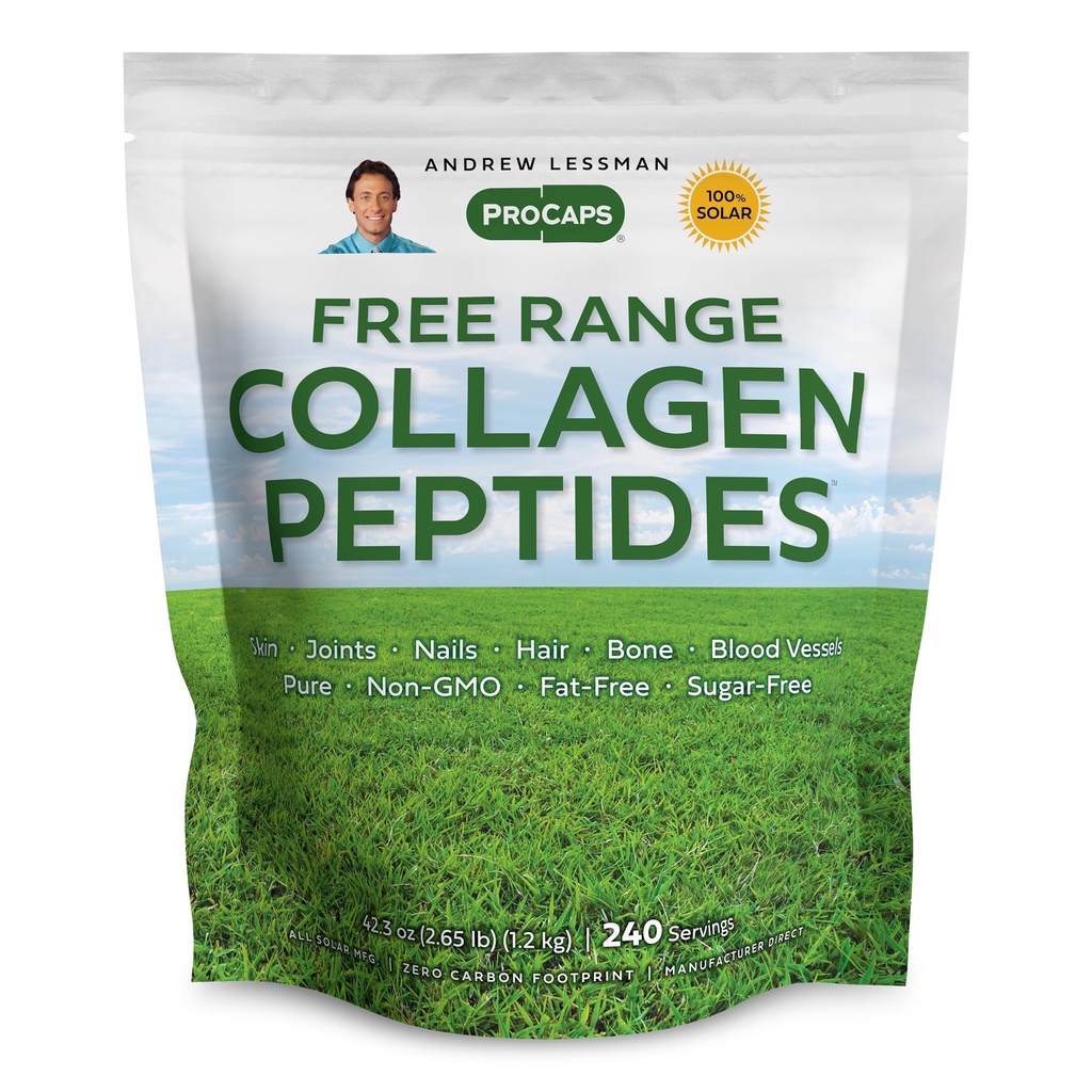 ANDREW LESSMAN Free Range Collagen Peptides Powder 240 Servings - Supports Smooth Soft Skin, Comfortable Joints. Pure. Super Soluble. Unflavored. No Sugar. No Additives.