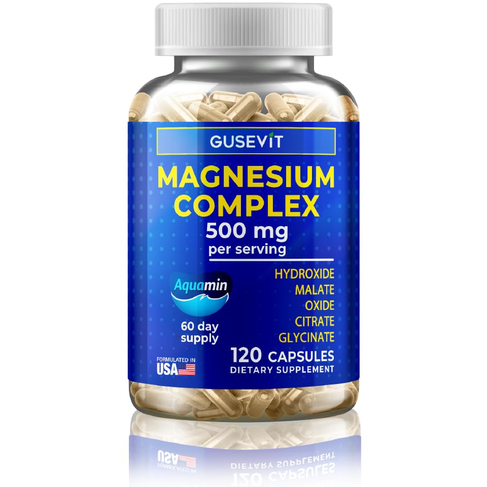 5-in-1 Magnesium Complex Supplement, 500mg | Sleep Support, Energy Boost & Stress Relief | Magnesium Glycinate, Citrate, Malate, Oxide & Aquamin Hydroxide | 120 Count
