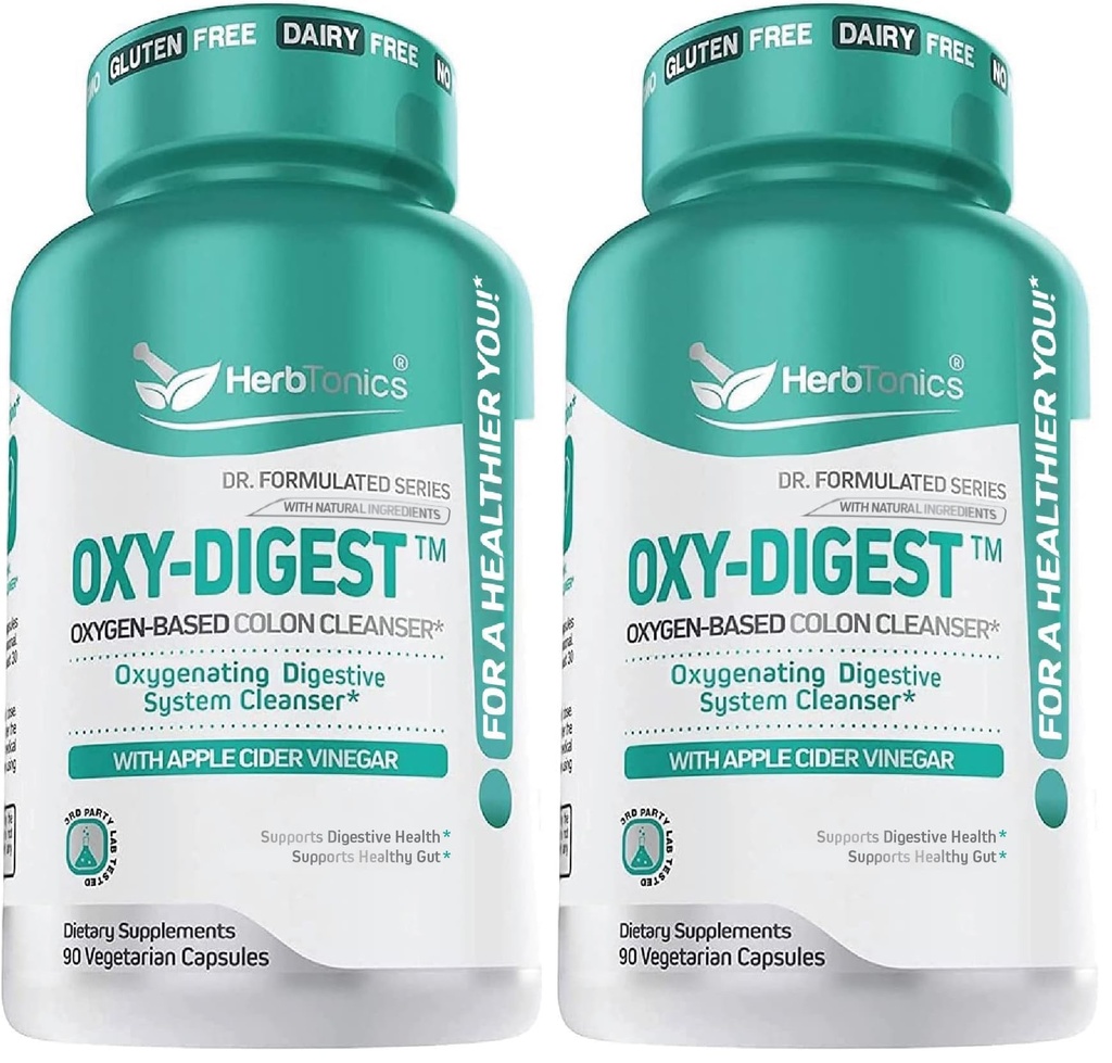 Herbtonics Oxygen Based Colon Cleanse and Detox Digestive System Formula | with Apple Cider Vinegar | Colon Cleanser Pills for Adults | 90 Gluten Free Vegan Capsules (Pack of 2)