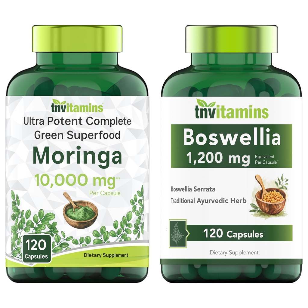 tnvitamins Moringa 10,000 mg Per Serving and Boswellia 1,200 mg Per Capsule | Non-GMO, Made in The USA!