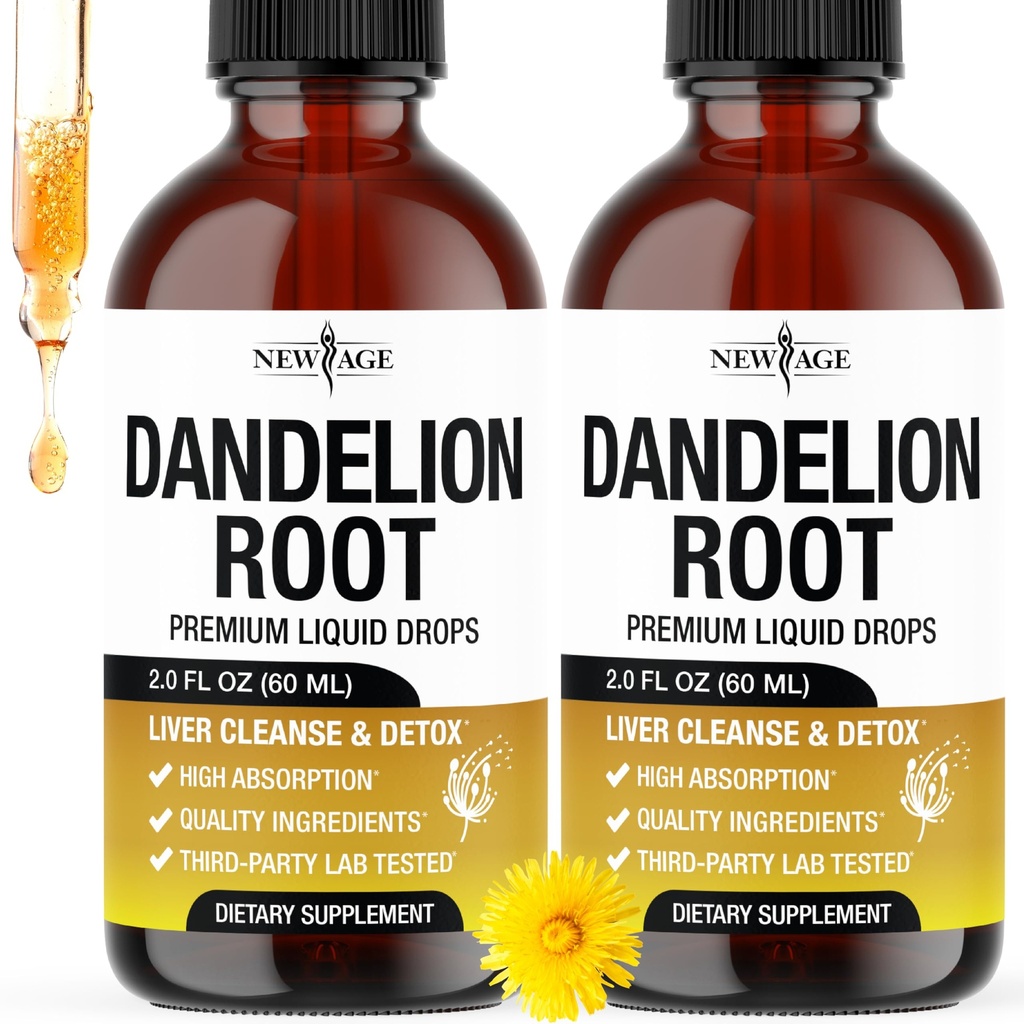 NEW AGE Dandelion Root Extract Drops - Liver Cleanse Detox Support - Dandelion Tincture for Liver Support - Vegan, Sugar & Alcohol-Free Liquid Supplement - 4 fl oz