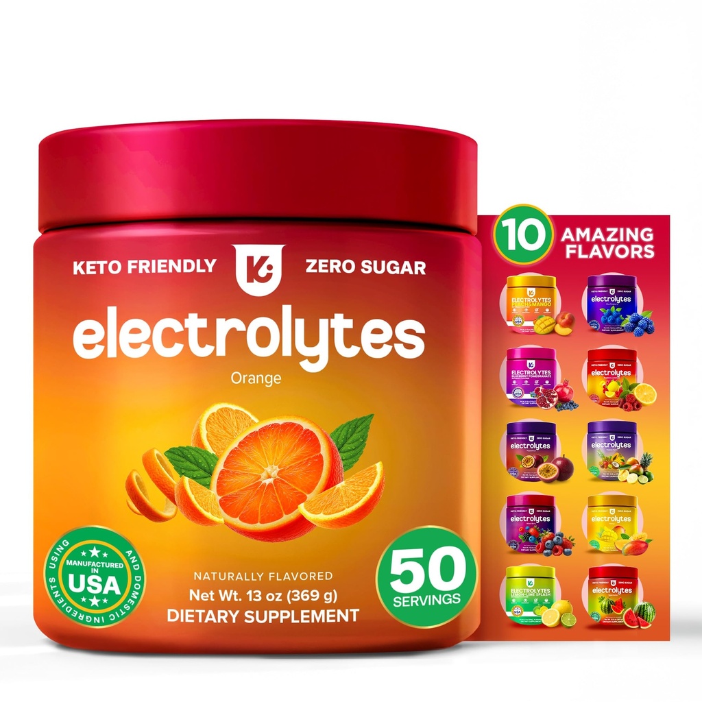 Keppi Electrolytes Powder – Orange Flavor 50 Servings – Electrolytes Powder No Sugar with Potassium, Magnesium, Sodium – Sugar Free Electrolytes for Keto, Fasting & Hydration – Clean Electrolyte Drink