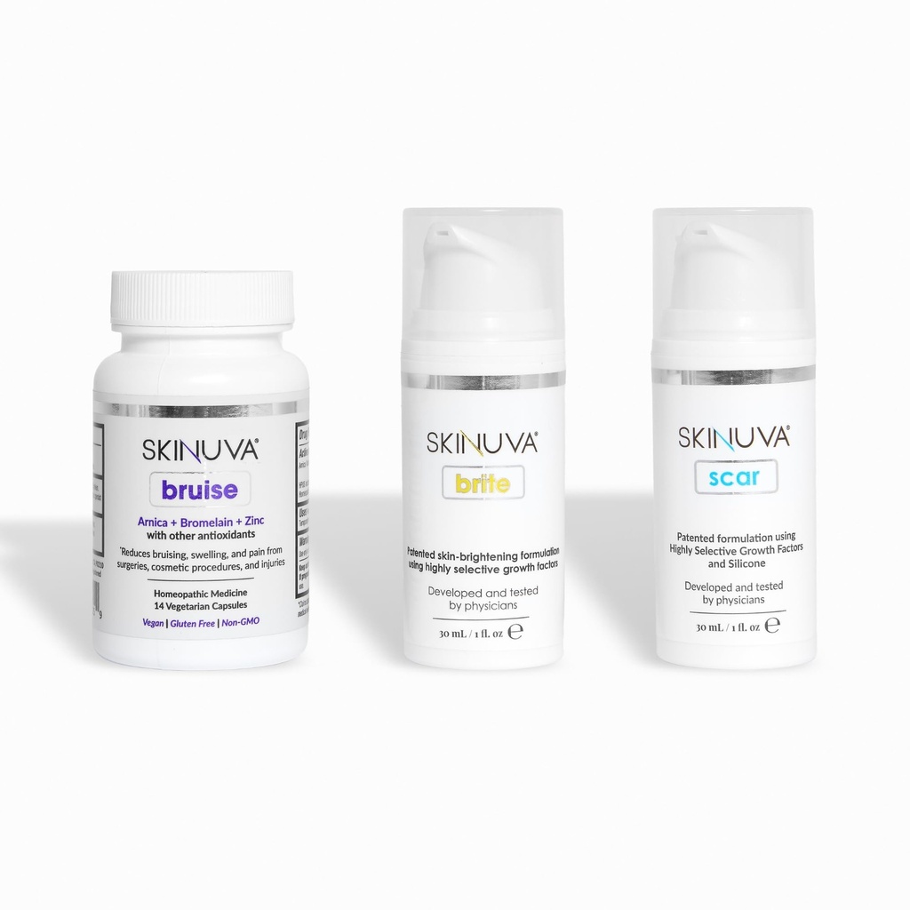 Skinuva® Complete Care System: Scar (1 oz), Brite (1 oz) & Bruise (14 Capsules) - Helps Reduce Scars, Discoloration, Bruising, & Swelling - Safe For All Skin Types