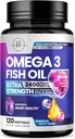 Omega 3 Suppléments à l'huile de poisson 2400mg - Triple force Omega 3 Acides gras, Santé du cœur naturel Cerveau et soutien articulaire - Acides gras avec EPA et DHA - Supplément à l'huile de poisson capturé sauvage - 120 Softgels