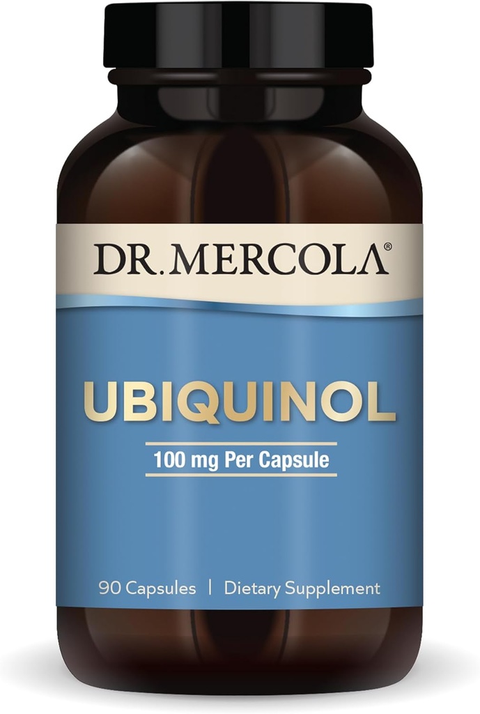 Dr Mercola Ubiquinol - Soutienne l'énergie, la santé cellulaire et la santé cardiaque - 100 mg d'Ubiquinol - Formule d'absorption élevée - Non-OGM, sans gluten et sans soja - 90 capsules (90 portions)