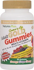 NaturesPlus Source de vie Gommies multivitamines adultes d'or - 60 Gommies alimentaires entières - Supplément vitaminique quotidien complet - Défense radicale gratuite, soutien énergétique - Sans gluten - 30 portions totales