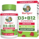 MaryRuth Organics Vitamine Végétale D3 + Vitamine B12 Gummées 2 Mois d'approvisionnement Soutiens Bone Health (supplément de soutien immunitaire) Suppléments énergétiques (supplément énergétique) Méthyl B12 Vegan Non-OGM Sans gluten (60 portions)
