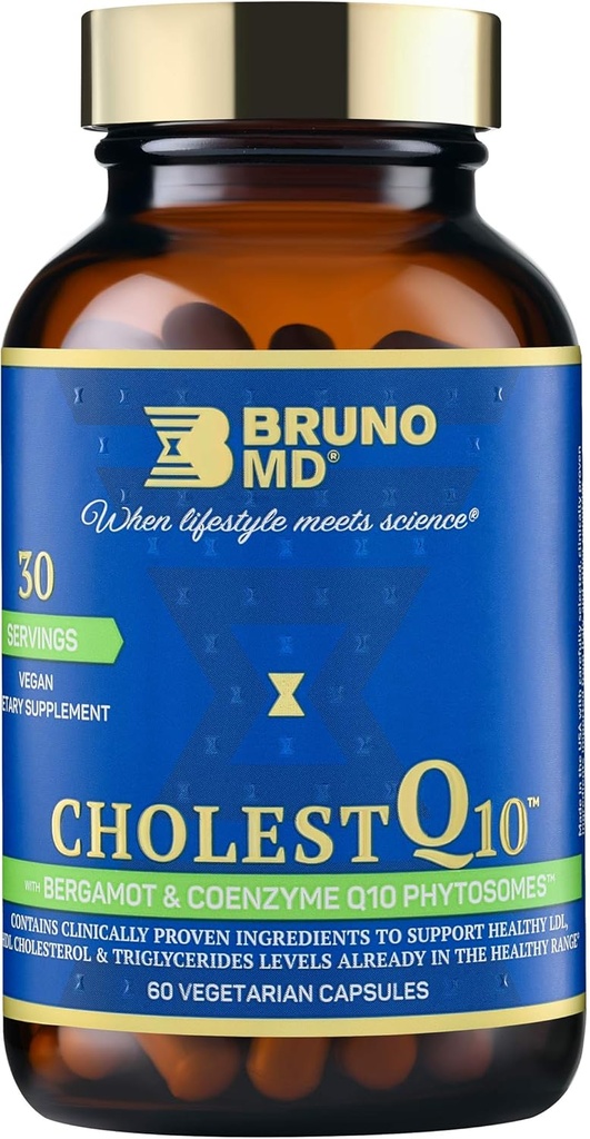 CholestQ10 Supplément, supporte le cholestérol HDL et les niveaux de triglycéride déjà dans la gamme normale, avec Curcumine, Ingrédients cliniquement prouvés, Cynara Cardunculus naturel, 60 Capsules