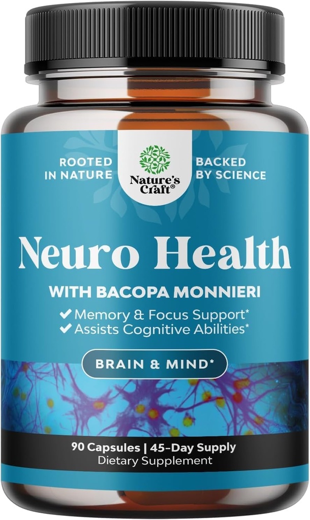 Supplément Cerveau Nootropique pour le soutien de la mémoire et de la focalisation - Vitamines pour le soutien mental et la clarté avec Bacopa Monnieri, VIT A, B6, Riboflavine, Niacine, Thiamin & Folate - Complexe cognitif - 90 Ct