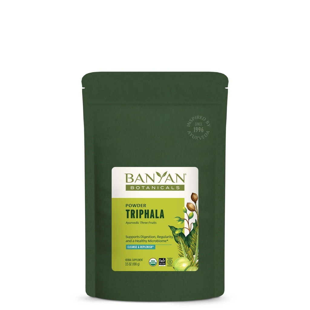 Poudre de triphala Banyan Botanicals - Supplément de digestion biologique avec Amla, Haritaki & Bibhitaki – Digestion, soutien des colonies et microbiome git sain* – 3,5 oz – Vegan non-OGM d'origine durable