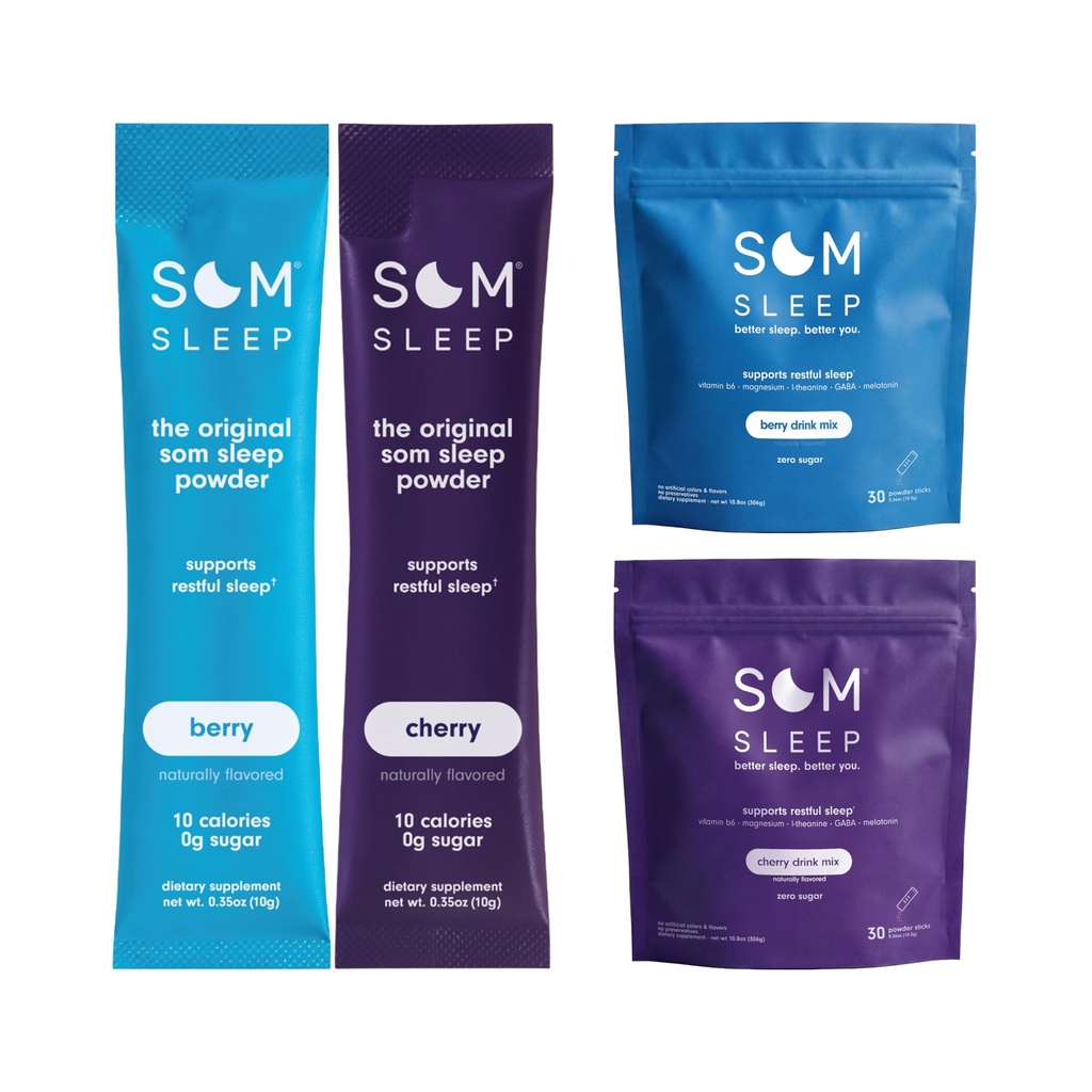 Sleep Aid Drink Mix, Som Sleep Powder, 60 Pack, Cherry & Berry Flavor – Vegan, Zero Sugar