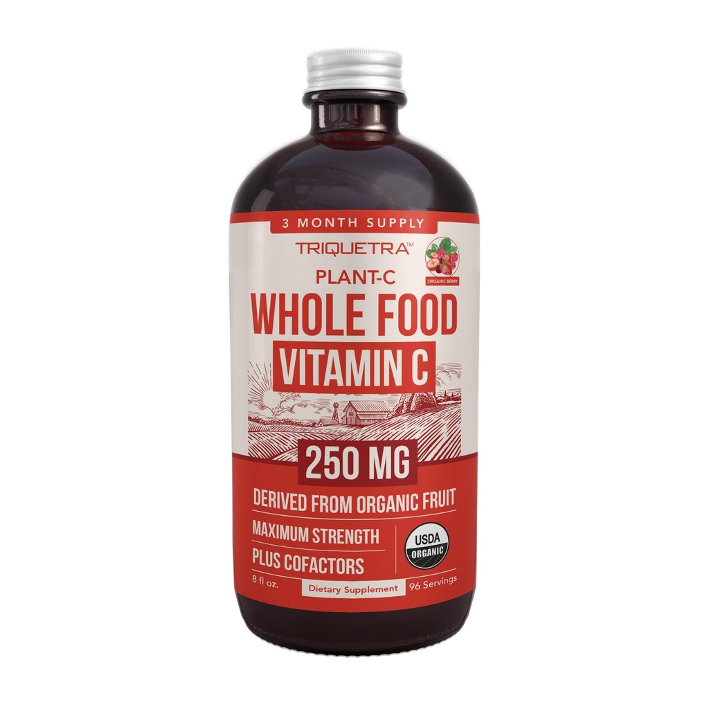 Organic Vitamin C Liquid - 250 mg | Whole Food Vitamin C Supplement from Fruit Plus Absorption Cofactors, Rutin & Citrus Bioflavonoids - Immune & Antioxidant Support, Total Health (96 Servings)