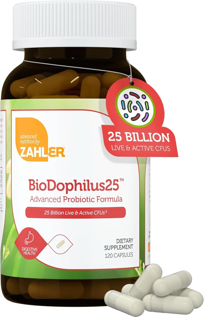 Zahler BioDophilus25, 25 Million CFU Probiotique + Prébiotique - 11 souches Probiotique Supplément quotidien - Probiotiques kasher pour les femmes pour la santé digestive, probiotiques pour les hommes pour la santé gustative (120 capsules)