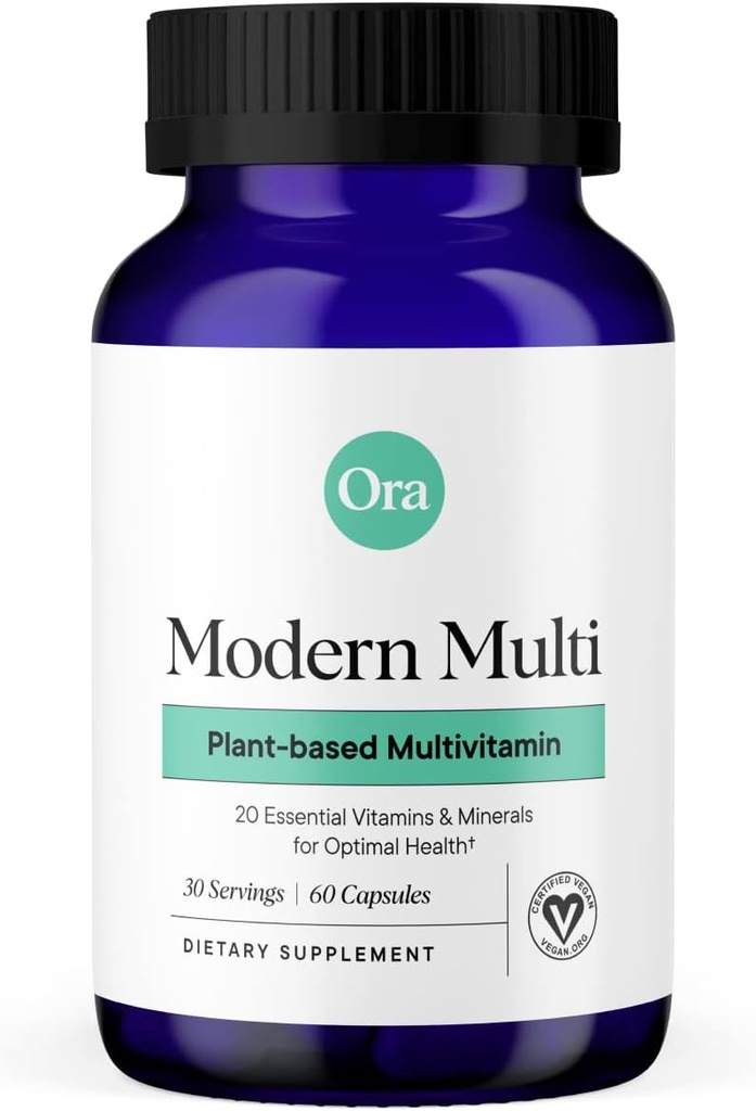 Multivitamine biologique à base de plantes Ora pour les femmes et les hommes, Protection de la lumière bleue - Cerveau, Oeil, Énergie, Immune, Peau, Cheveux, Coeur et Bone Health Support, 60 Capsules Vegan