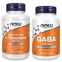 NOW Foods Supplements, L-Theanine 200 mg with Inositol, Stress Management*, 120 Veg Capsules with Now Supplements, GABA (Gamma-Aminobutyric Acid) 750mg, 100 Veg Capsules