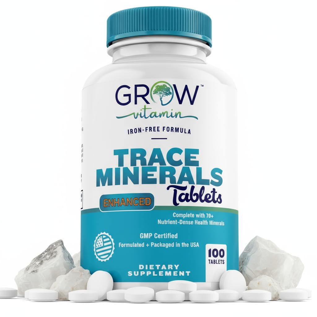 grow vitamin Trace Minerals Enhanced Complex - Complete with 70+ Nutrient-Dense Health Mineral - 100% Natural Ingredients - 100 Tablets