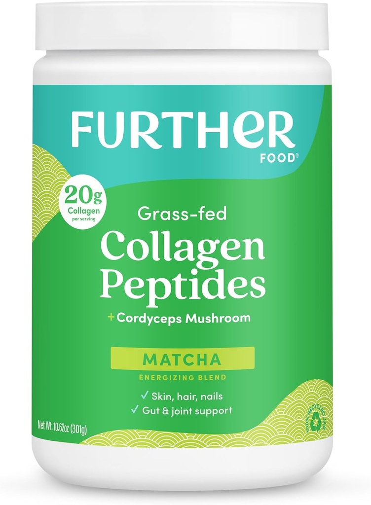 Autres aliments en poudre de peptides de collagène de Matcha - Matcha et Cordyceps organiques pour toute la journée énergie, clarté mentale et immunité et Premium pour la santé de Gut, articulations, peau, cheveux et ongles 10.62 oz
