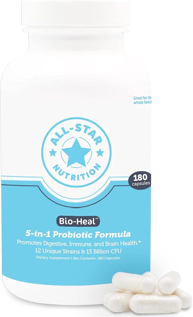 Capsules probiotiques Bio-Heal® 5-en-1 pour enfants, hommes et femmes - Meilleur supplément pour la fonction cérébrale, la santé et la constipation - Étagère stable et enrichie en vitamines, minéraux et prébiotiques